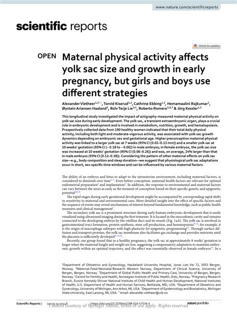 Maternal physical activity affects yolk sac size and growth in early .